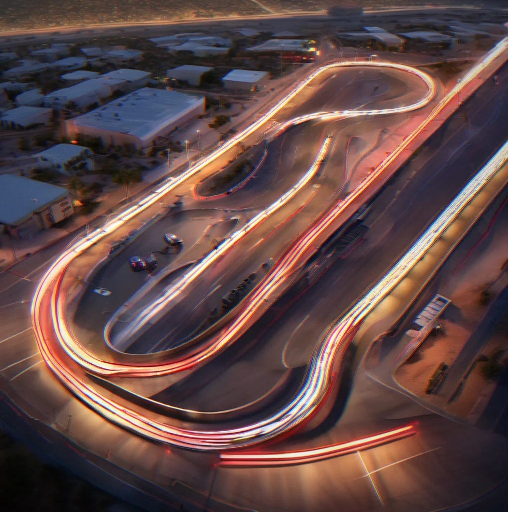 Harbor District street circuit aerial view showing corner sequence with wall proximity and racing line