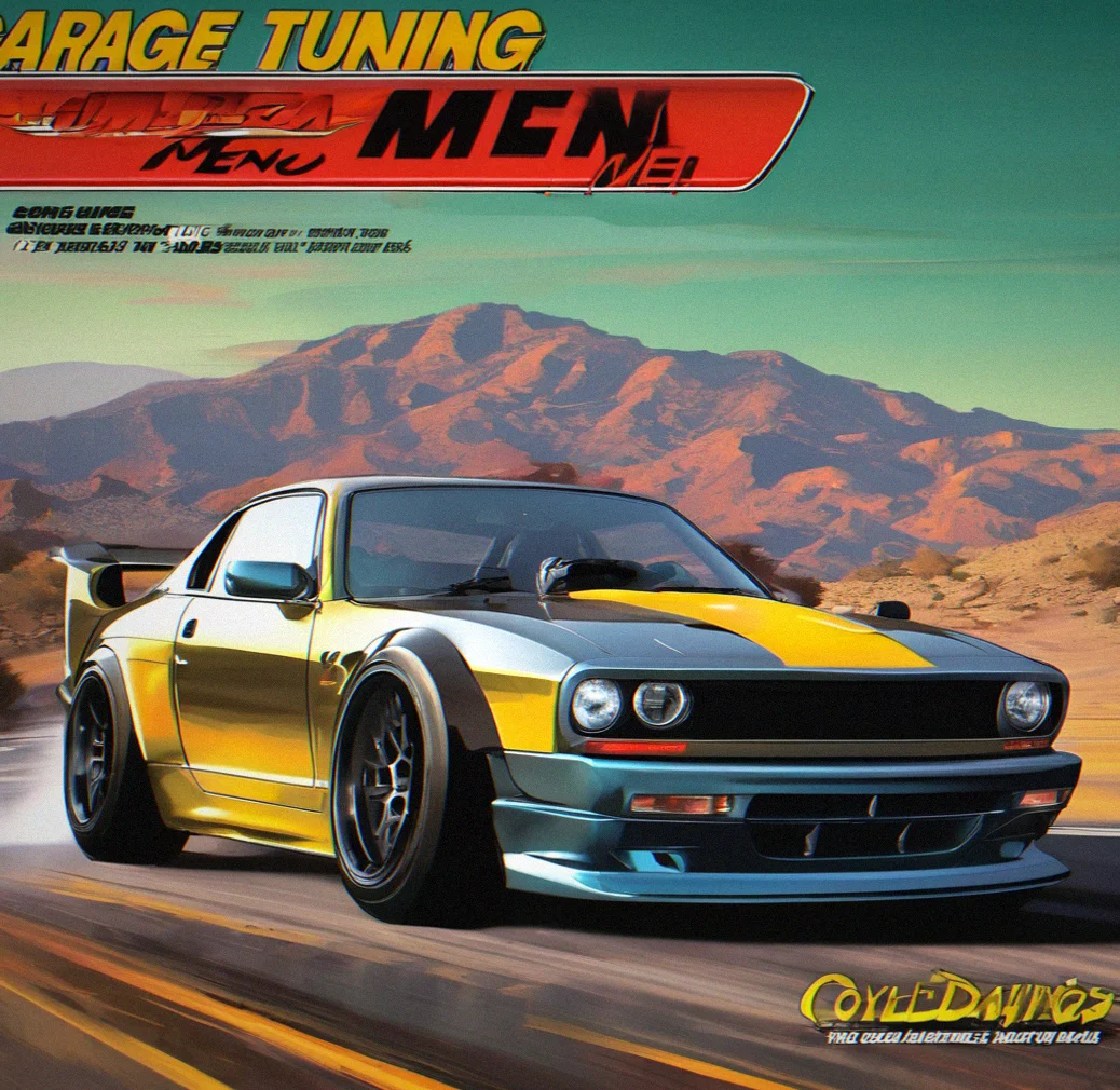 Garage tuning menu with sliders for suspension stiffness, turbo boost pressure dial, and tire compound options